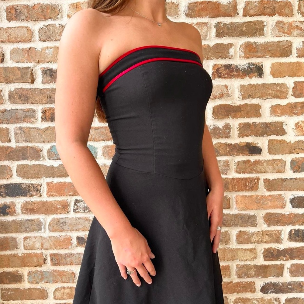 Ruby Rox Black Strapless Dress with Red Trim - Picture 3 of 7